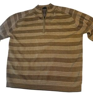 Tommy Bahama Sweater Mens Large Brown Half Zip Silk Cotton Pullover Knit Striped